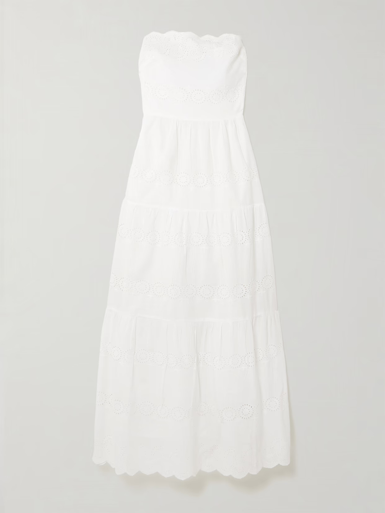 Melissa Odabash - Sophie Strapless Scalloped Broderie Anglaise Cotton Midi Dress - White | NET-A-PORTER (US)
