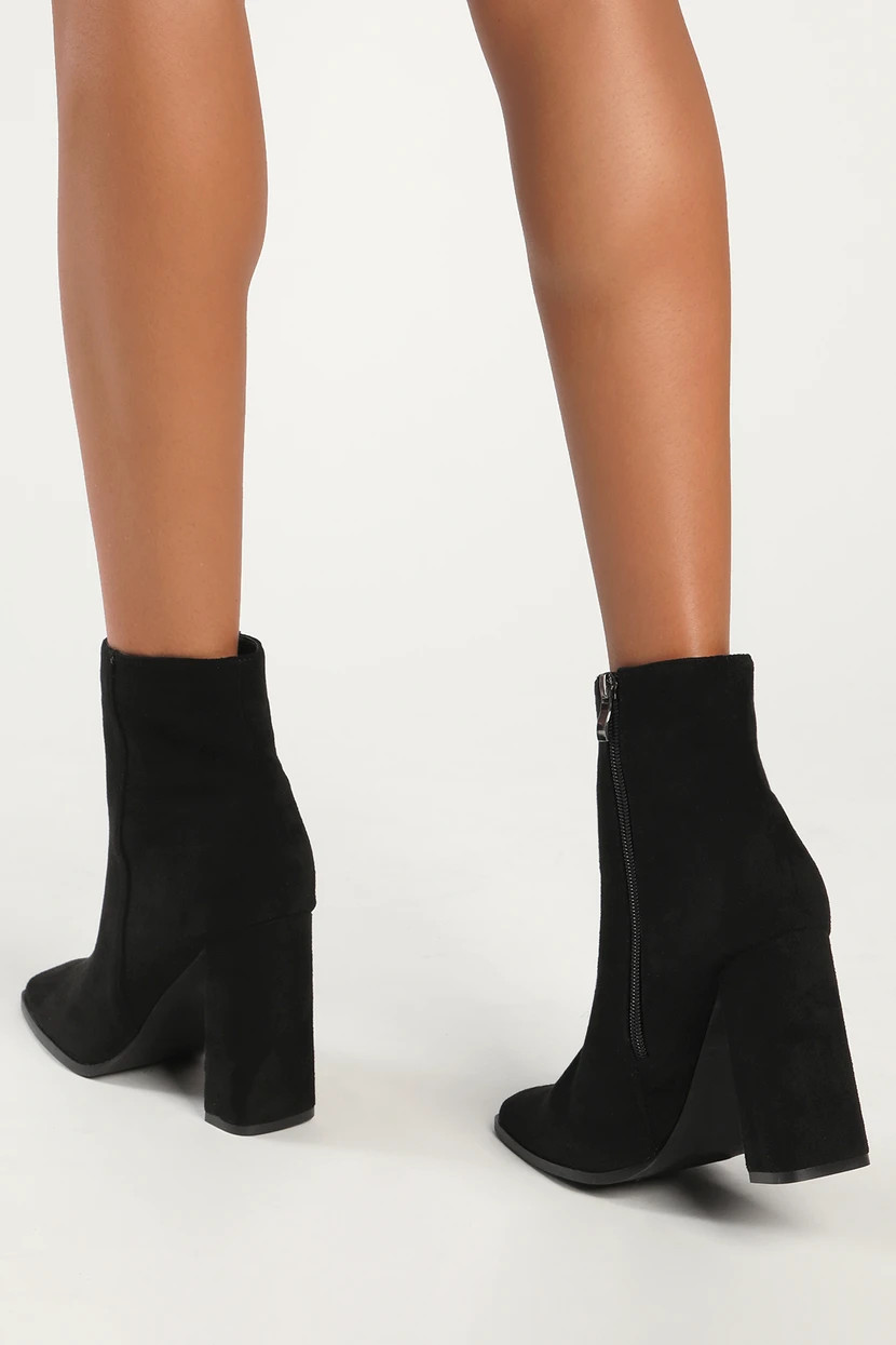 Andies Black Suede Mid-Calf Square Toe Booties | Lulus (US)
