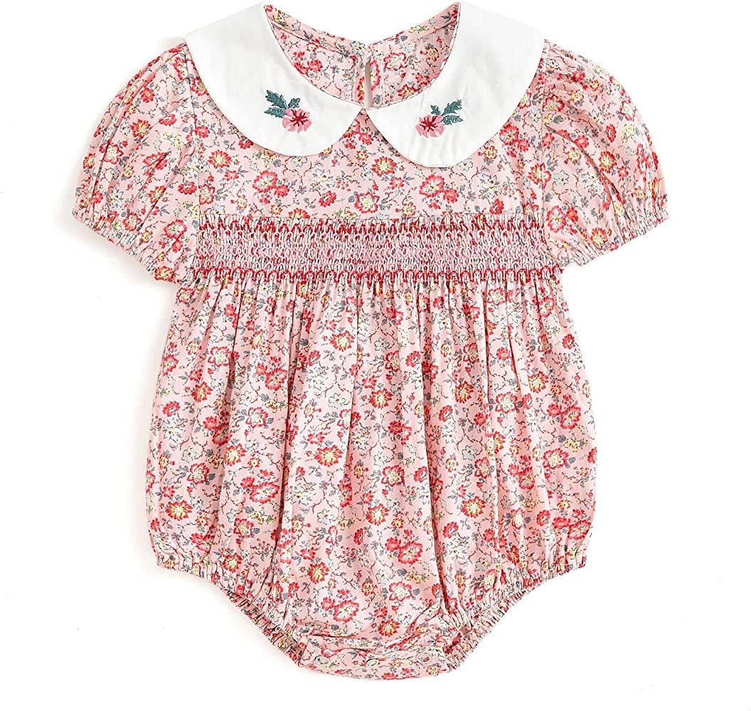 Curipeer Infant Baby Girls Floral Romper Casual Long Sleeve Jumpsuit for Summer | Amazon (US)