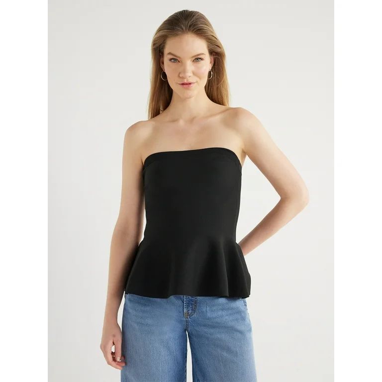Scoop Women's Strapless Peplum Sweater Top, Sizes XS-XXL | Walmart (US)