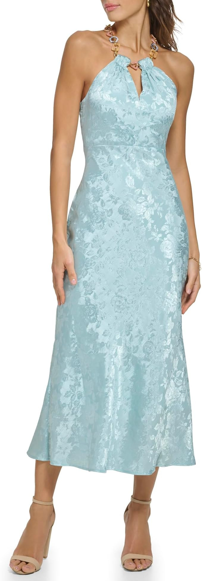 GUESS Women's Sleeveless Halter Bodice Satin Midi Dress | Amazon (US)