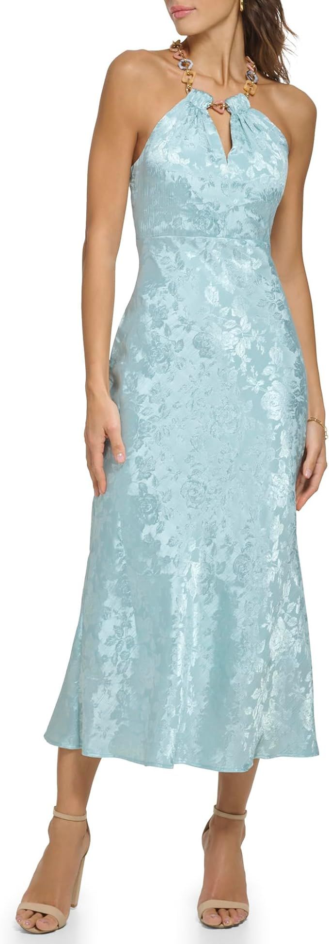 GUESS Women's Sleeveless Halter Bodice Satin Midi Dress | Amazon (US)