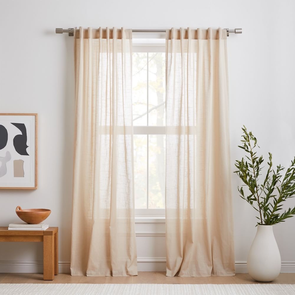 Sheer Crosshatch Curtain (Set of 2) - Sand | West Elm (US)