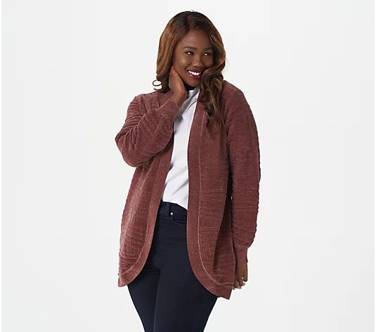 AnyBody Patterned Chenille Open Front Cardigan | QVC