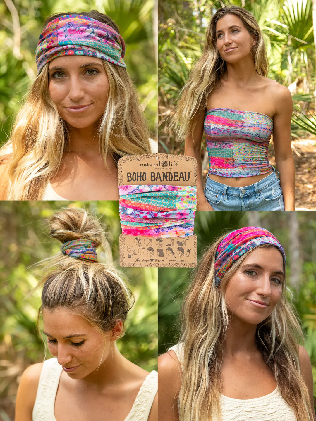 Full Boho Bandeau® Headband - Pink Watercolor Patchwork | Natural Life