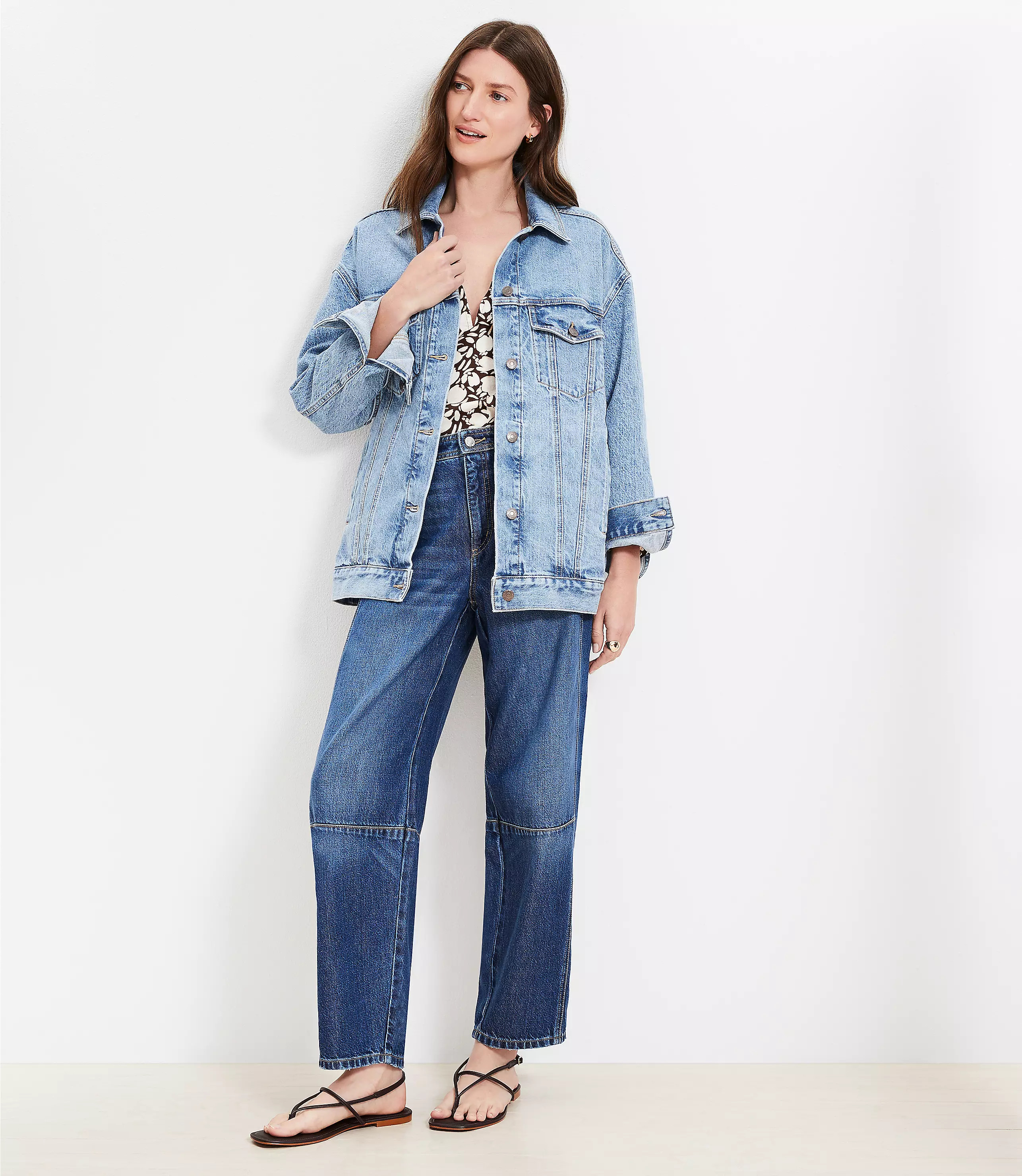 Petite Oversized Denim Trucker Jacket in Light Wash Indigo | LOFT