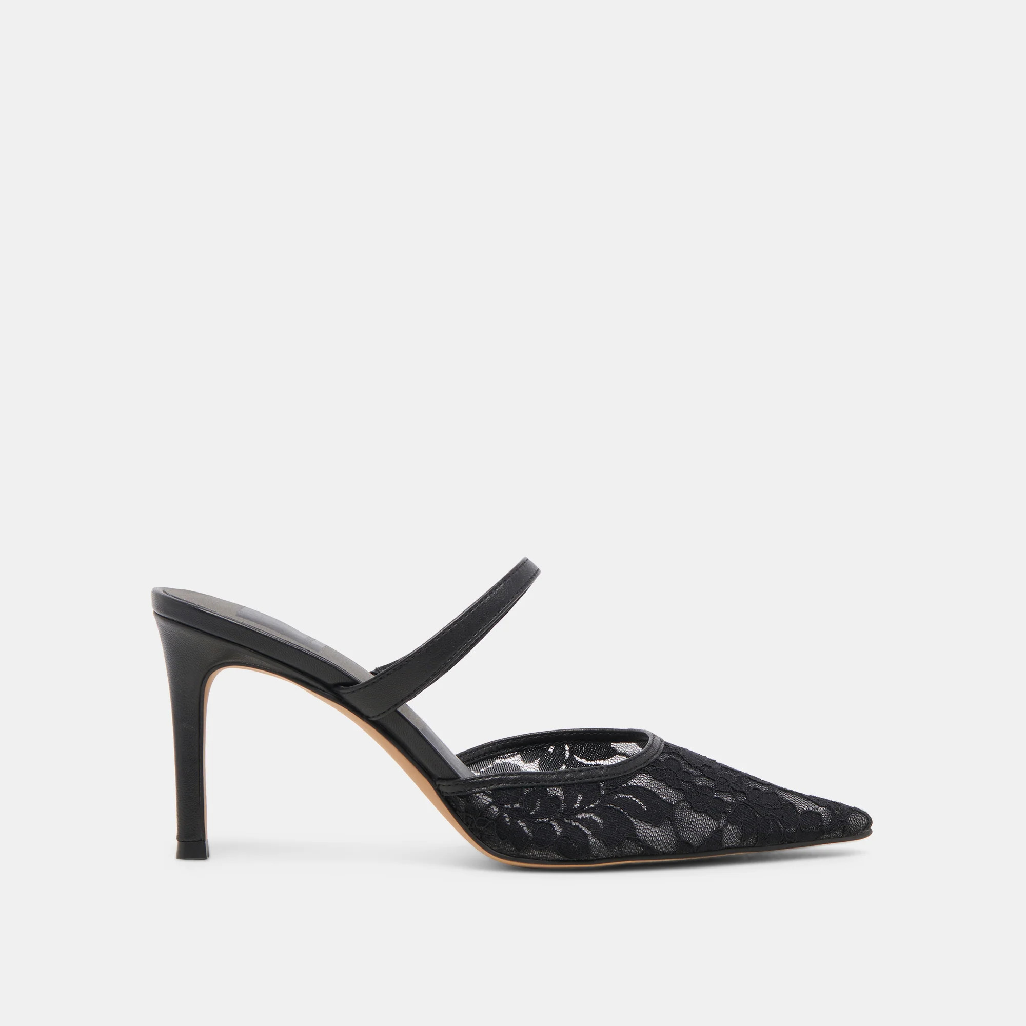 KATIK WIDE HEELS BLACK FLORAL LACE | DolceVita.com