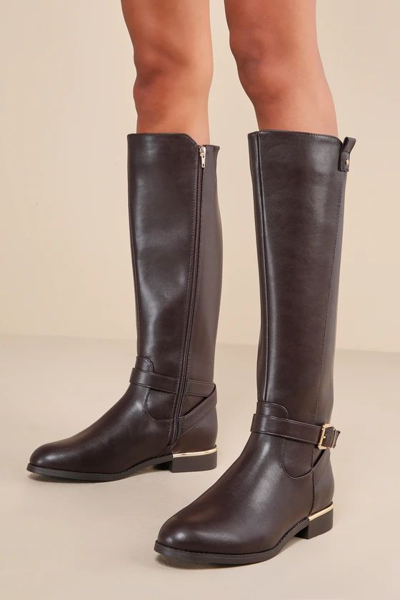 Baruna Dark Brown Buckle Knee-High Boots | Lulus (US)