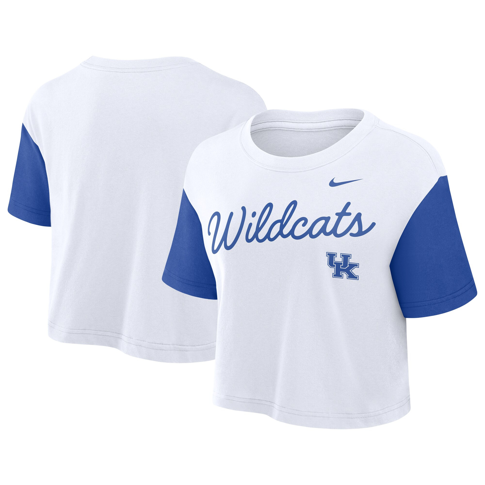 Kentucky Wildcats Nike Women's Color-Block Script Dri-FIT Cropped T-Shirt - White/Royal | Fanatics