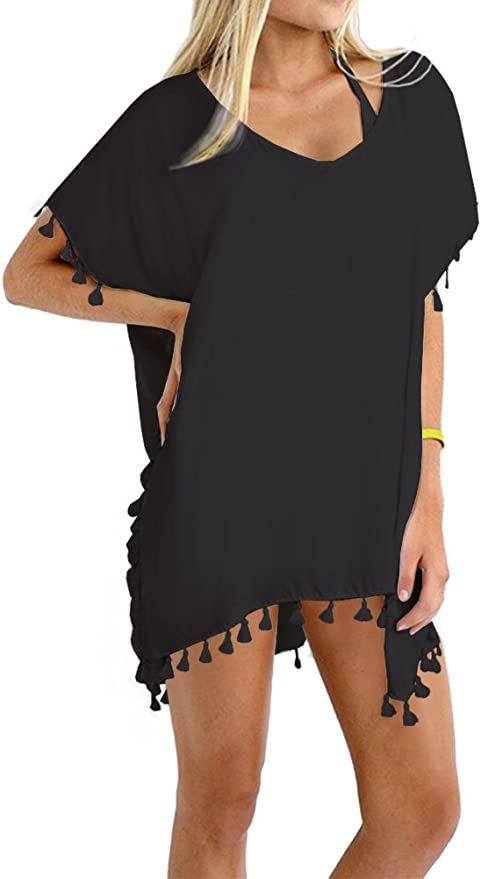Amazon Essentials Women's Stylish Chiffon Tassel Beachwear Bikini Swimsuit Cover up | Amazon (US)