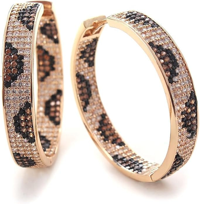 Shinny Animal Leopard Print Earrings Cubic Zirconia Paving Gold Plated Women Hoop Earrings Statem... | Amazon (US)