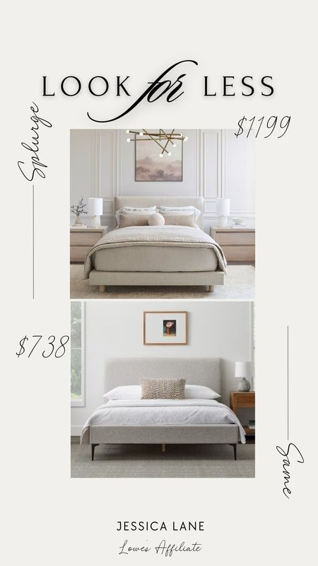 Look for Less Lowe's edition. Check out this beautiful and affordable upholstered platform bed. #lowespartnerBedroom furniture, bed, queen bed, platform bed, look for less bed, Lowe's Home, Lowe's furniture

#LTKhome #LTKstyletip