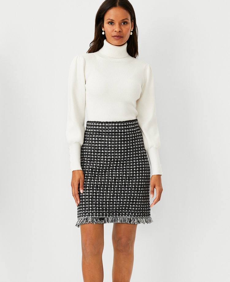 Petite Fringe Tweed Sweater Skirt | Ann Taylor (US)