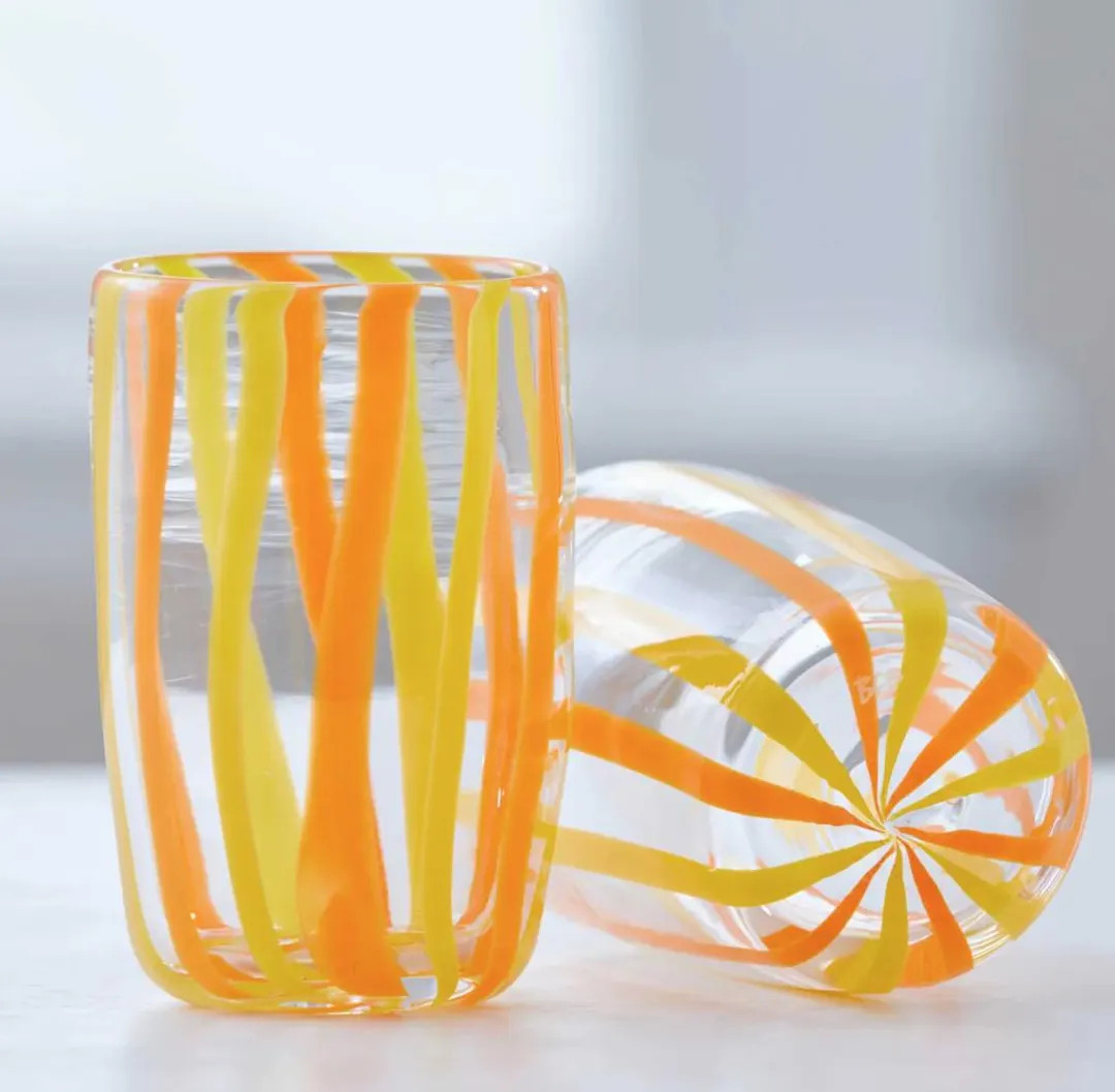 Hand Blown Yellow and Orange Stripe Drinking Glass - Etsy | Etsy (US)