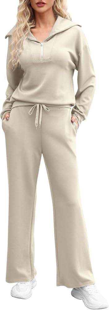 DIBAOLONG Lounge Sets For Women Oversized Half Zip Sweatshirt Wide Leg Sweatpants Set Sweatsuits ... | Amazon (US)