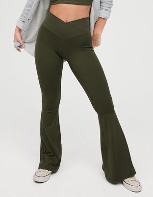 OFFLINE By Aerie Real Me High Waisted Crossover Rib Super Flare Legging | American Eagle Outfitters (US & CA)