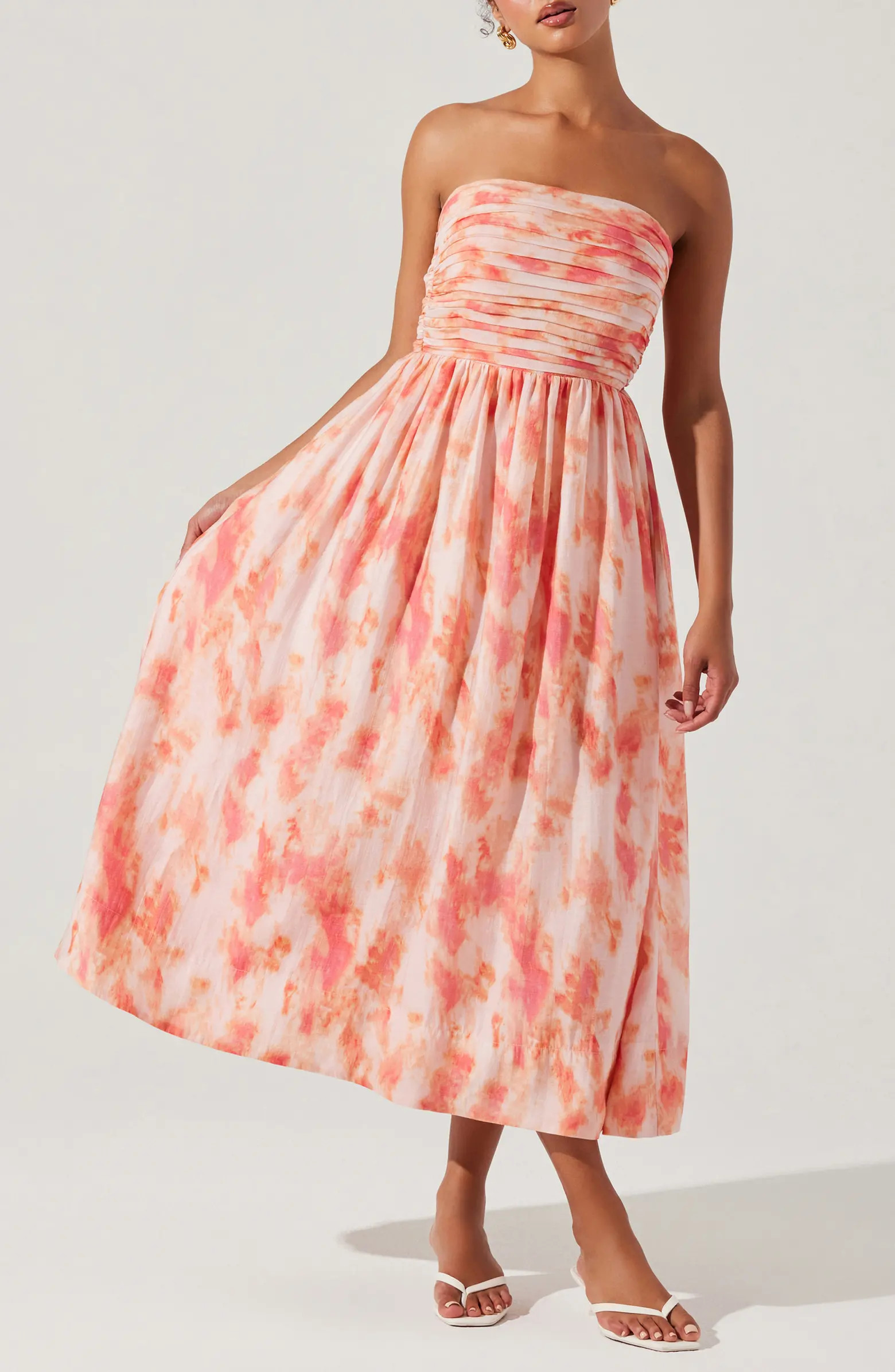 Aneesha Tie Dye Bow Back Strapless Midi Dress | Nordstrom