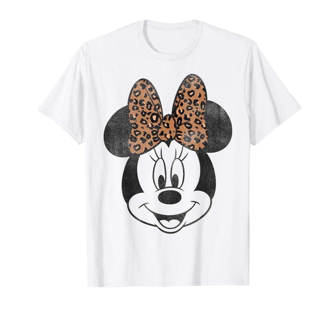 Disney Minnie Mouse Distressed Vintage Leopard Bow Portrait T-Shirt | Amazon (US)