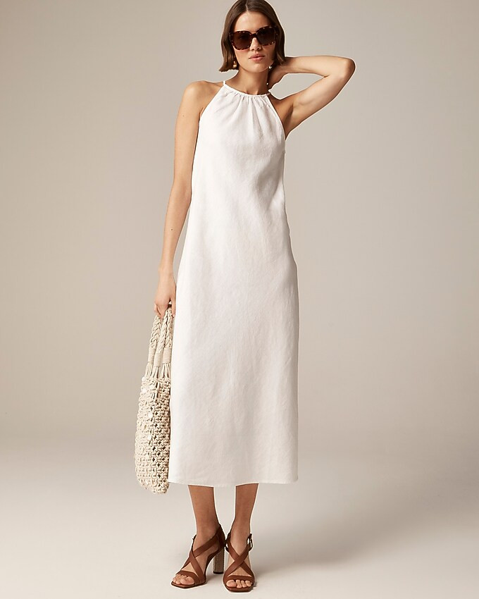 High-neck midi dress in linen | J. Crew US