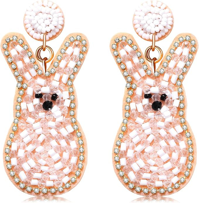 CEALXHENY Beaded Easter Earrings Handmade Easter Bunny Egg Earrings for Women Cute Spring Holiday... | Amazon (US)