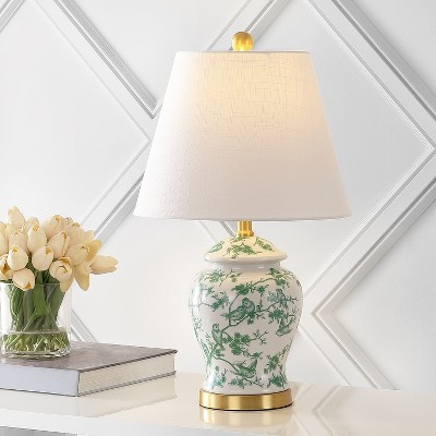 JONATHAN Y Penelope 22" French Country Cottage Ceramic/Iron Chinoiserie Ginger Jar LED Table Lamp, White/Green | Target