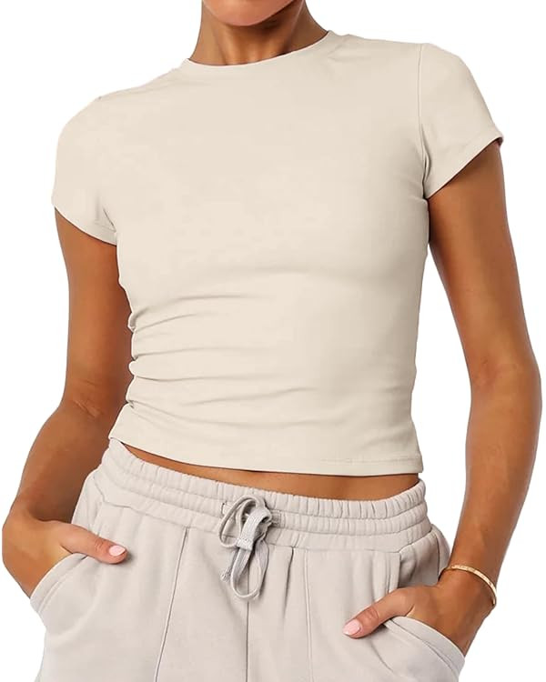 Women's Basic Summer Short Sleeve Crewneck T-Shirts Y2K Cute Going Out Tops Baby Tee | Amazon (US)