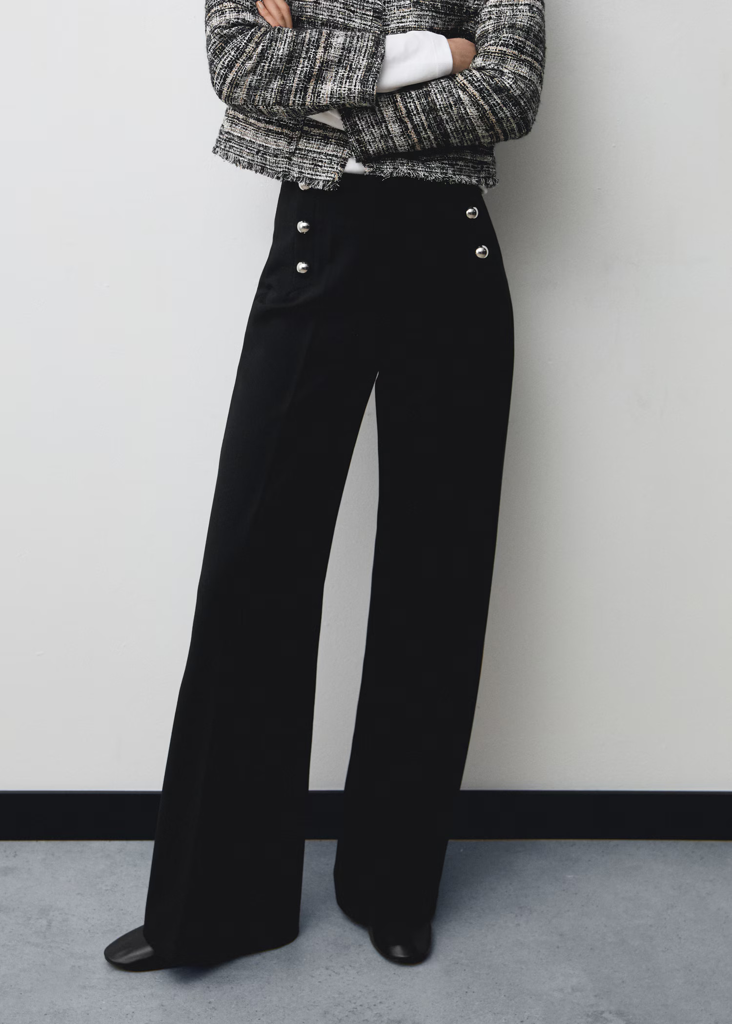 Wideleg pants with metallic details - Women | MANGO USA | Mango (US/MX/AU)