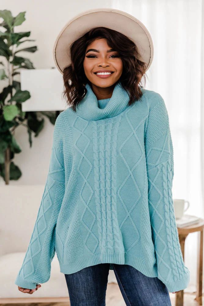 Eternal Happiness Turtleneck Blue Sweater | The Pink Lily Boutique