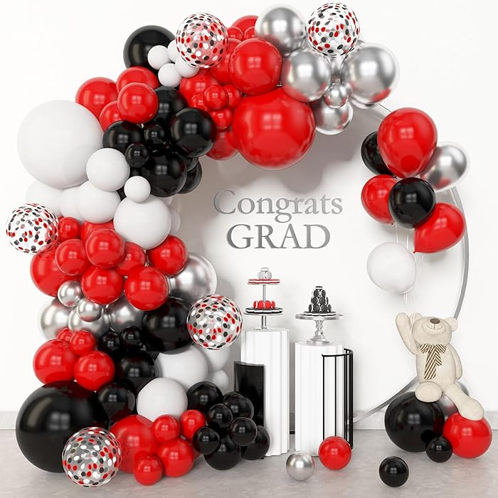 Amandir 153pcs Red Black and White Balloon Arch Garland Kit Different Sizes 18 12 10 5inch Silver... | Amazon (US)