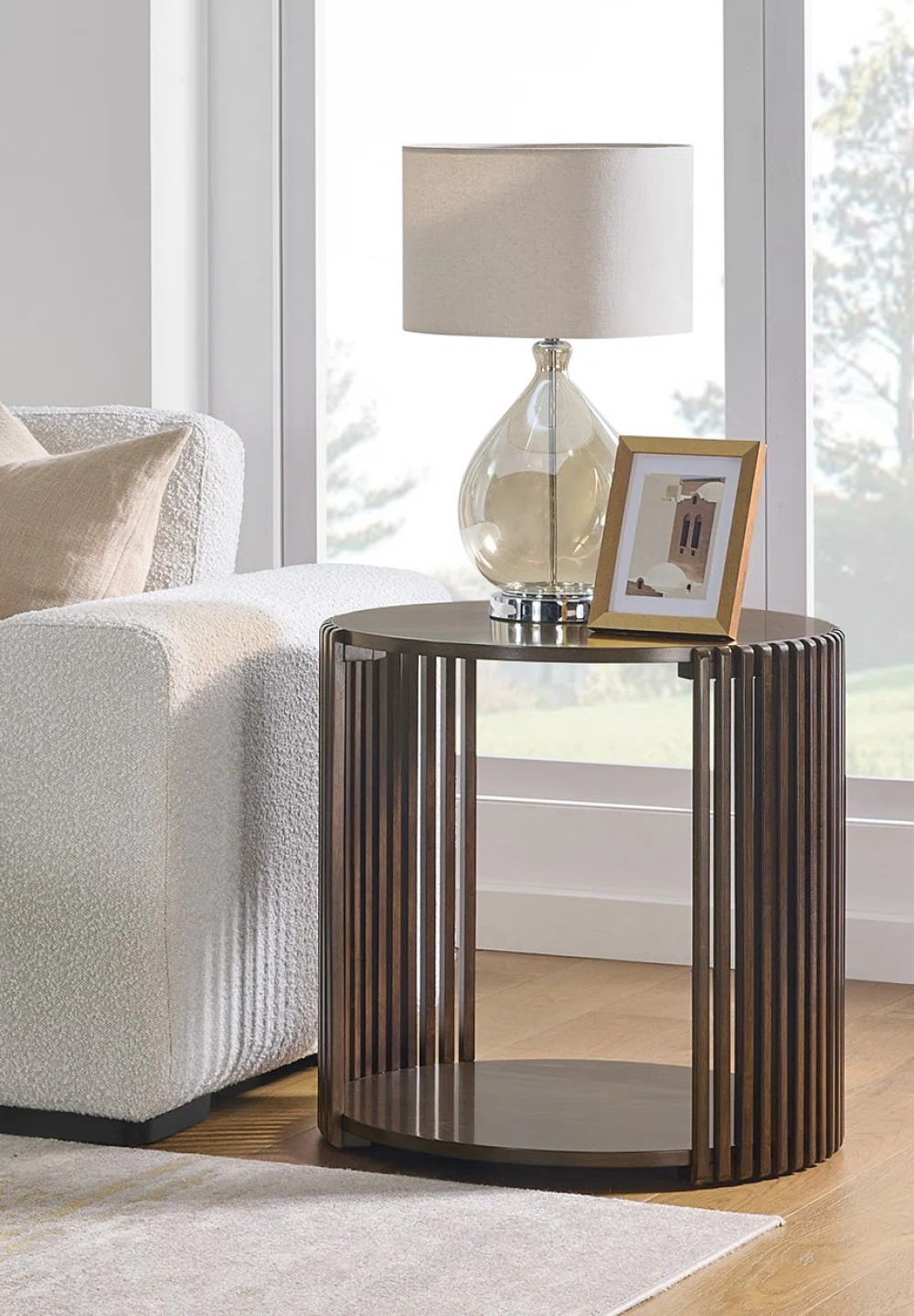 Estie Round Wood Slatted End Table With Open Shelf | Wayfair North America