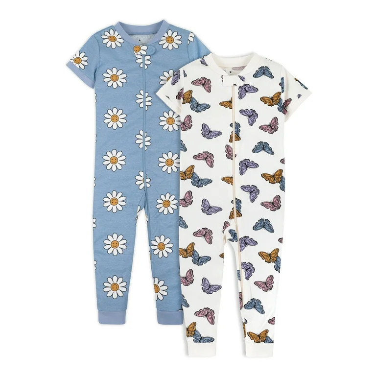 Little Star Organic Baby & Toddler Girls 2Pk Short Sleeve Footless Stretchies, Size 9 Months-5T | Walmart (US)