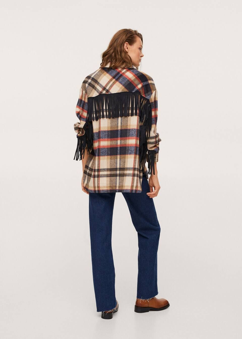 Check-print jacket with fringes | MANGO (US)