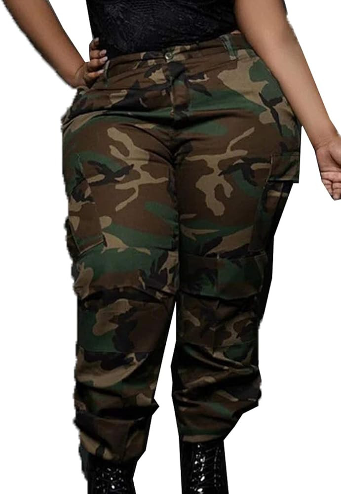 Womens Casual Camo Pants High Waist Cargo Trousers Running Pants Plus Size | Amazon (US)