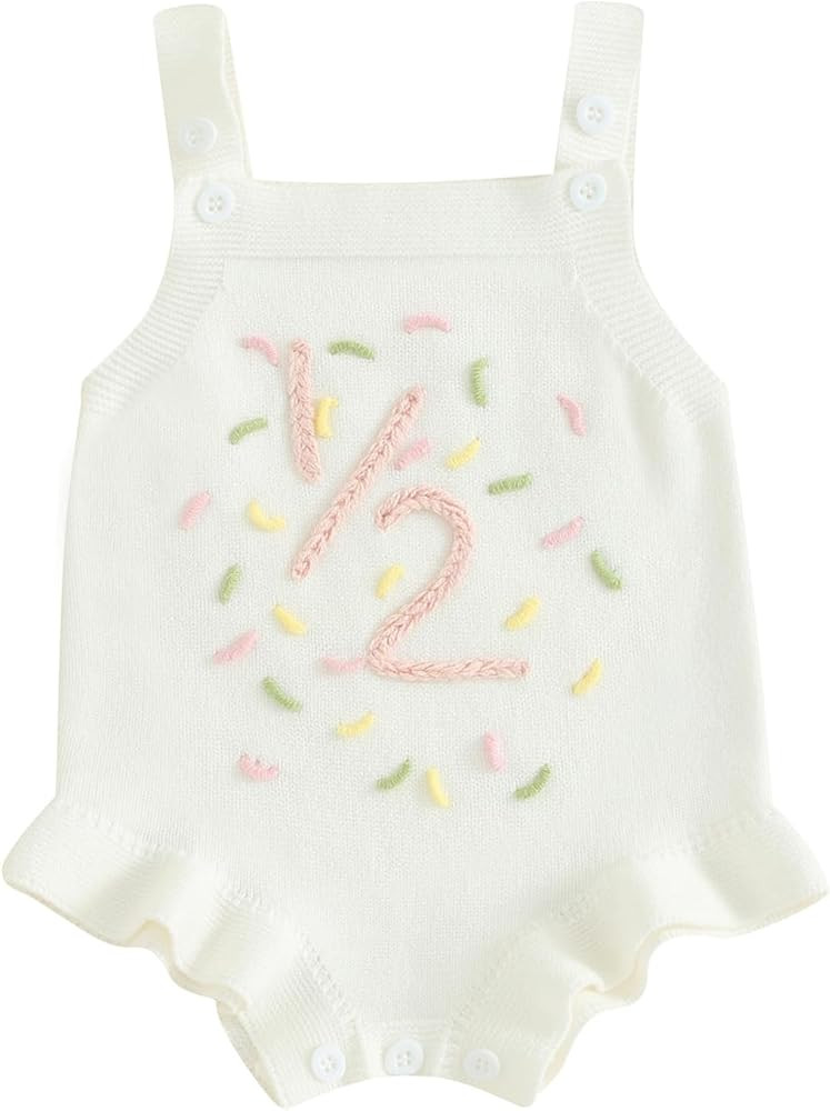 Infant Baby Girl Sleeveless Knit Romper Half and One Birthday Outfit Cute Baby Girl Summer Clothe... | Amazon (US)