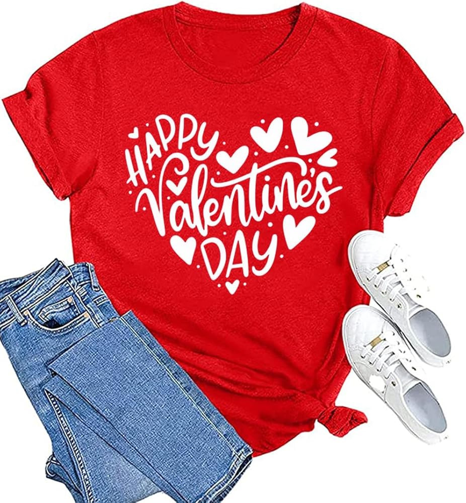 Valentine's Shirts for Women Love Heart XOXO Cute Graphic T Shirts Casual Spring Day Tops Tee for... | Amazon (US)