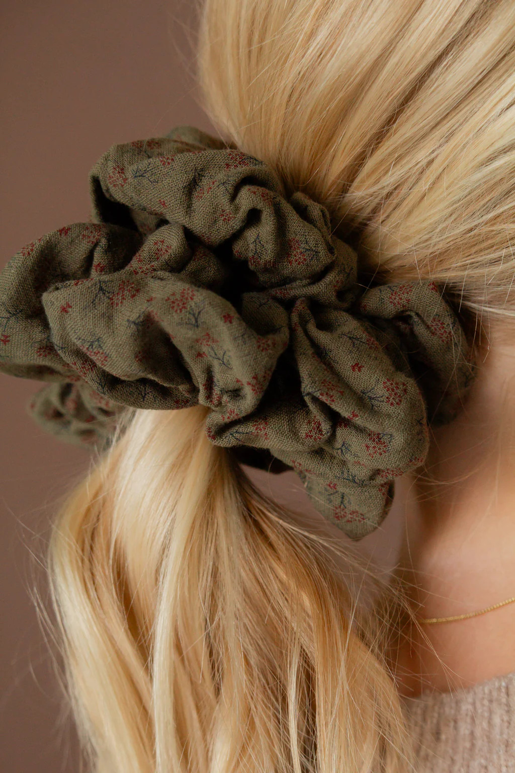 Dark Olive Floral Jumbo Scrunchie | Shop Andi