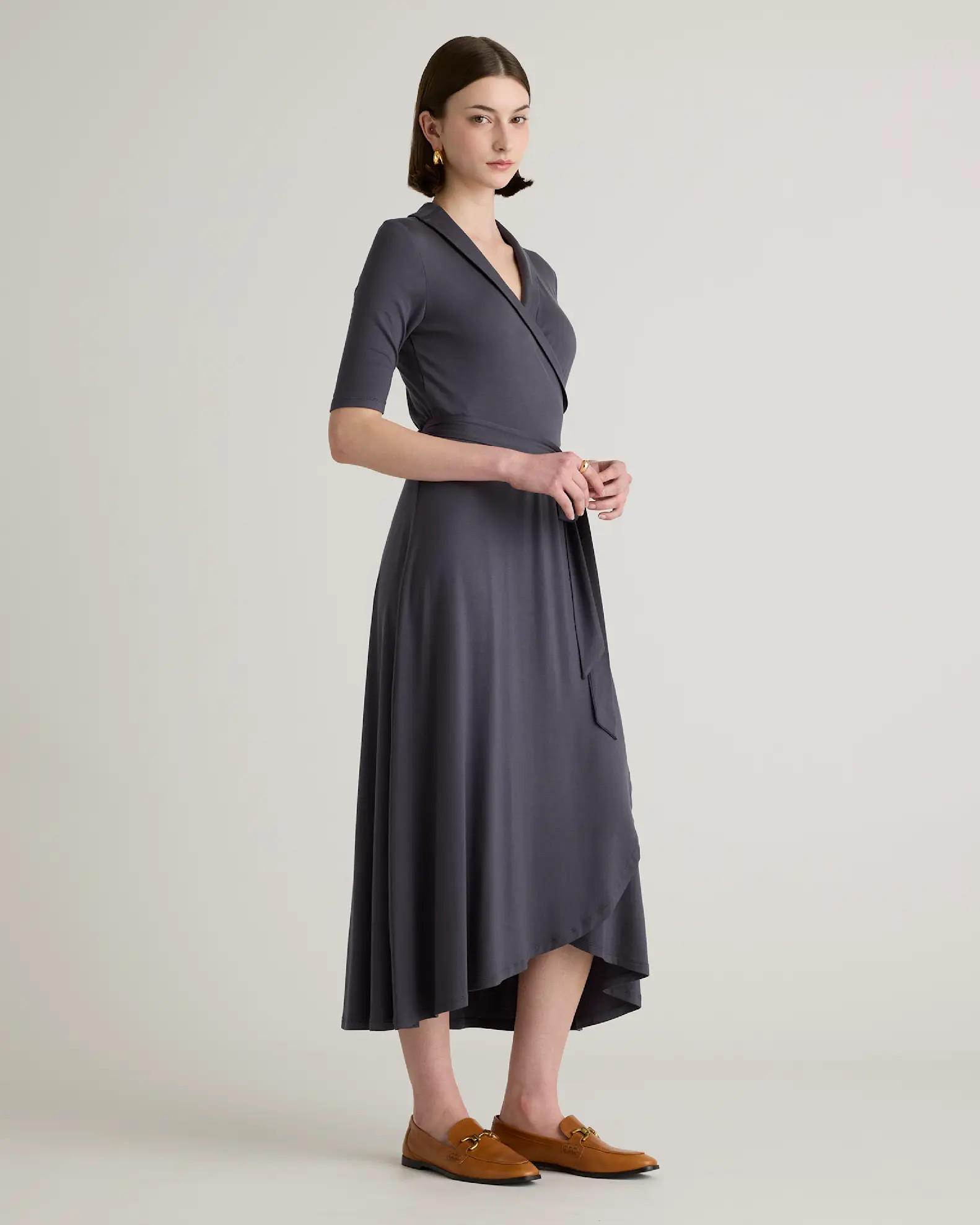 Tencel Jersey Midi Wrap Dress in Carbon Grey | Quince