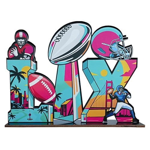 Super Football Party Decorations 2026 Wood Centerpieces 11.7x8.7inch Blue LX Pattern Super Football Centerpieces for Tables Home Office Table Topper Indoor Outdoor | Amazon (US)