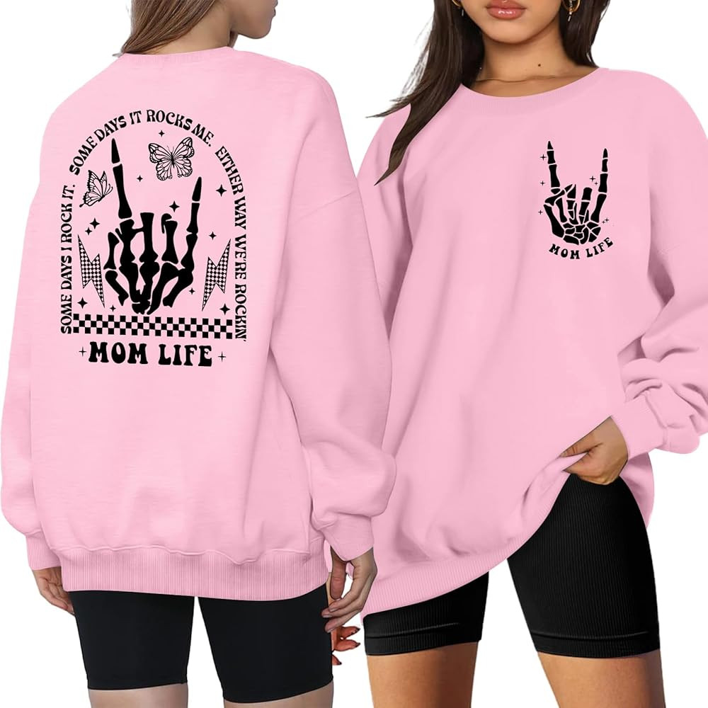 LAZYCHILD Mama Sweatshirt Women: Mom Life Shirts Rock Mama Long Sleeve Shirt Oversized Mom Gifts ... | Amazon (US)