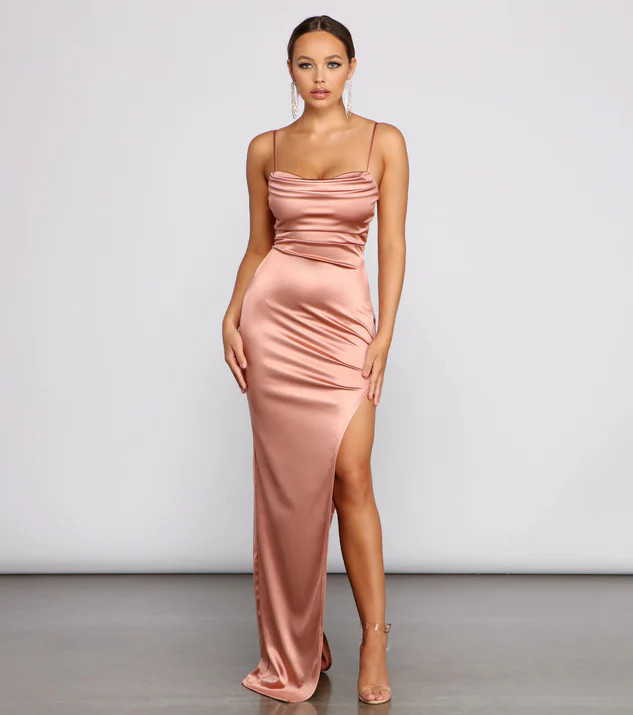 Lola High Slit Satin Dress | Windsor Stores