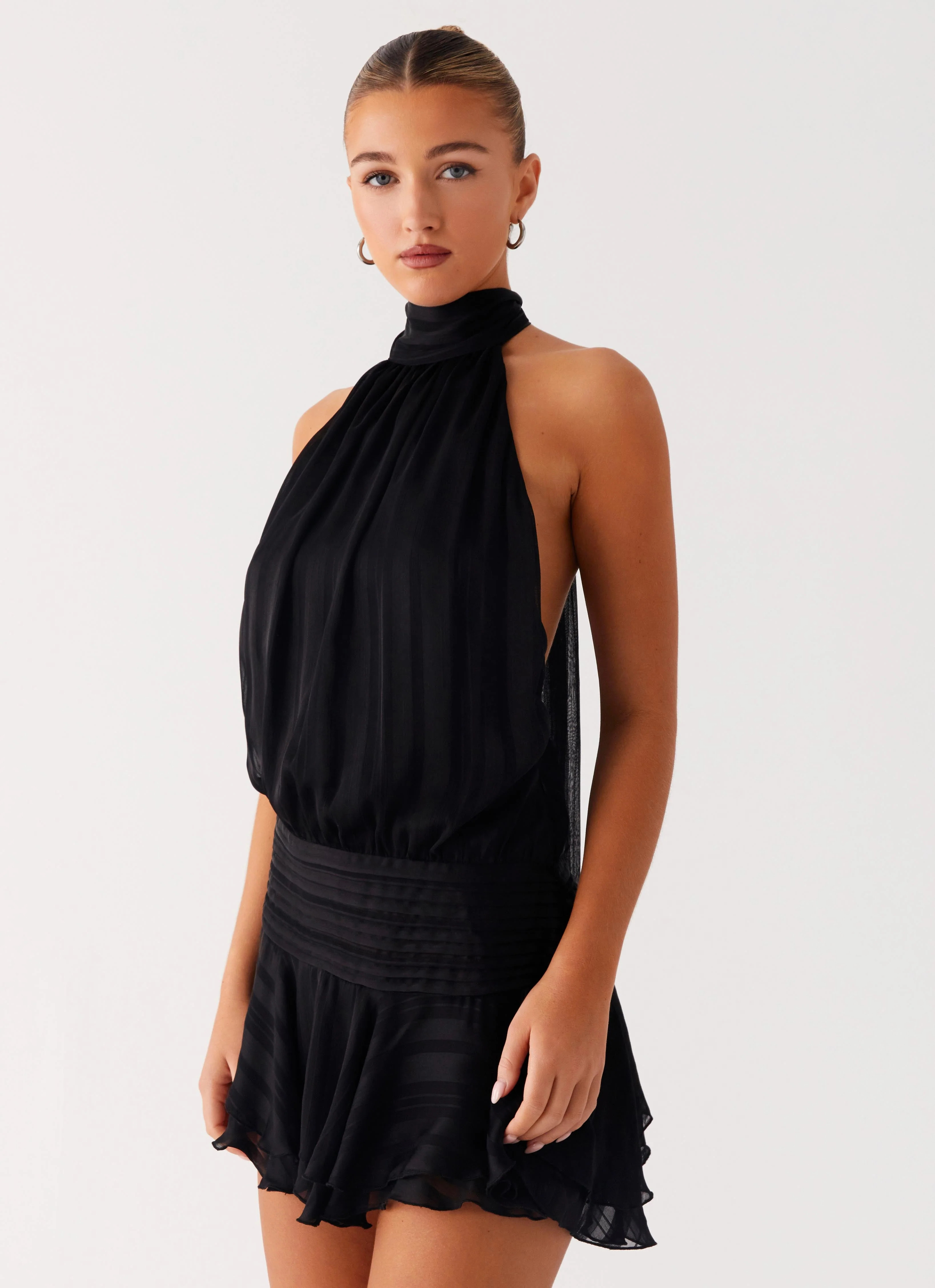 Willow Chiffon Mini Dress - Black | Peppermayo (Global)