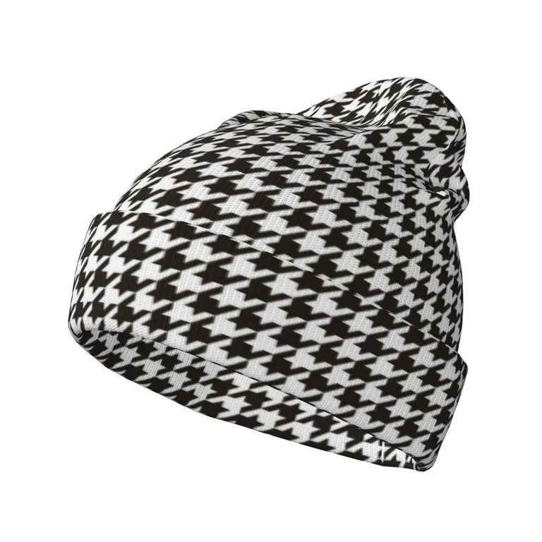 Zufioo Houndstooth Black And White Print Adult Knitted Hat, Unisex Cuffed Brimless Ski Hat, Suita... | Walmart (US)