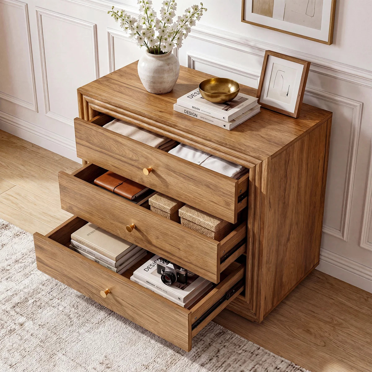 31.5" Oversized Farmhouse Nightstand, Wood Bedside Stand With Gold Knobs For Bedroom, Brown | Wayfair North America