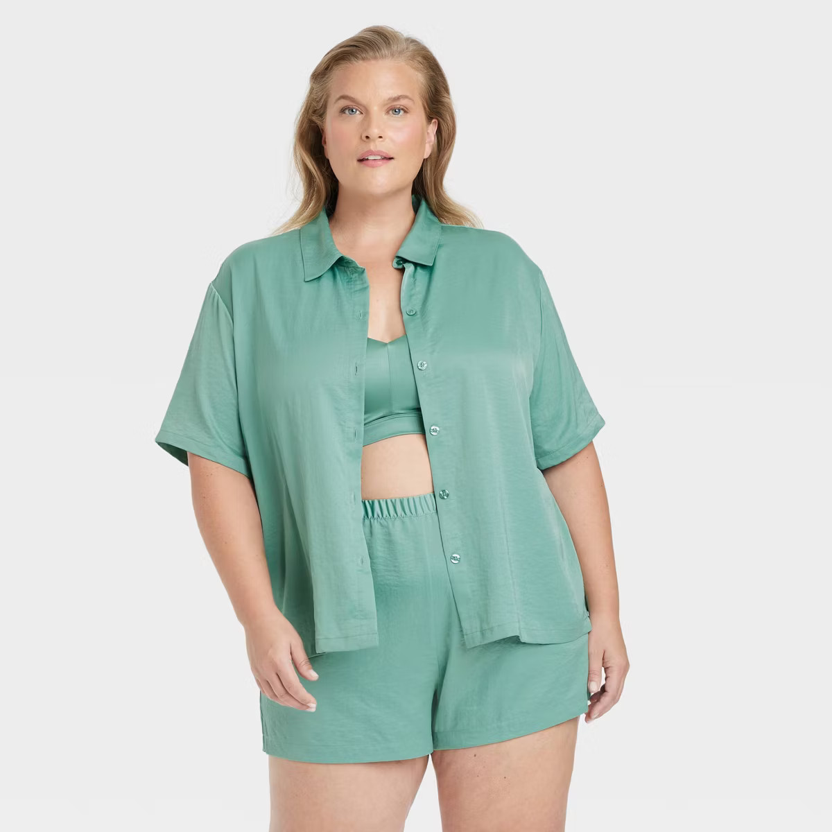 Women's Satin Short Sleeve Notch Collar Top and Shorts Pajama Set - Auden™ | Target