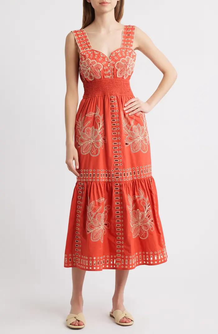 Fawn Eyelet Embroidered Smocked Waist Sundress | Nordstrom Rack