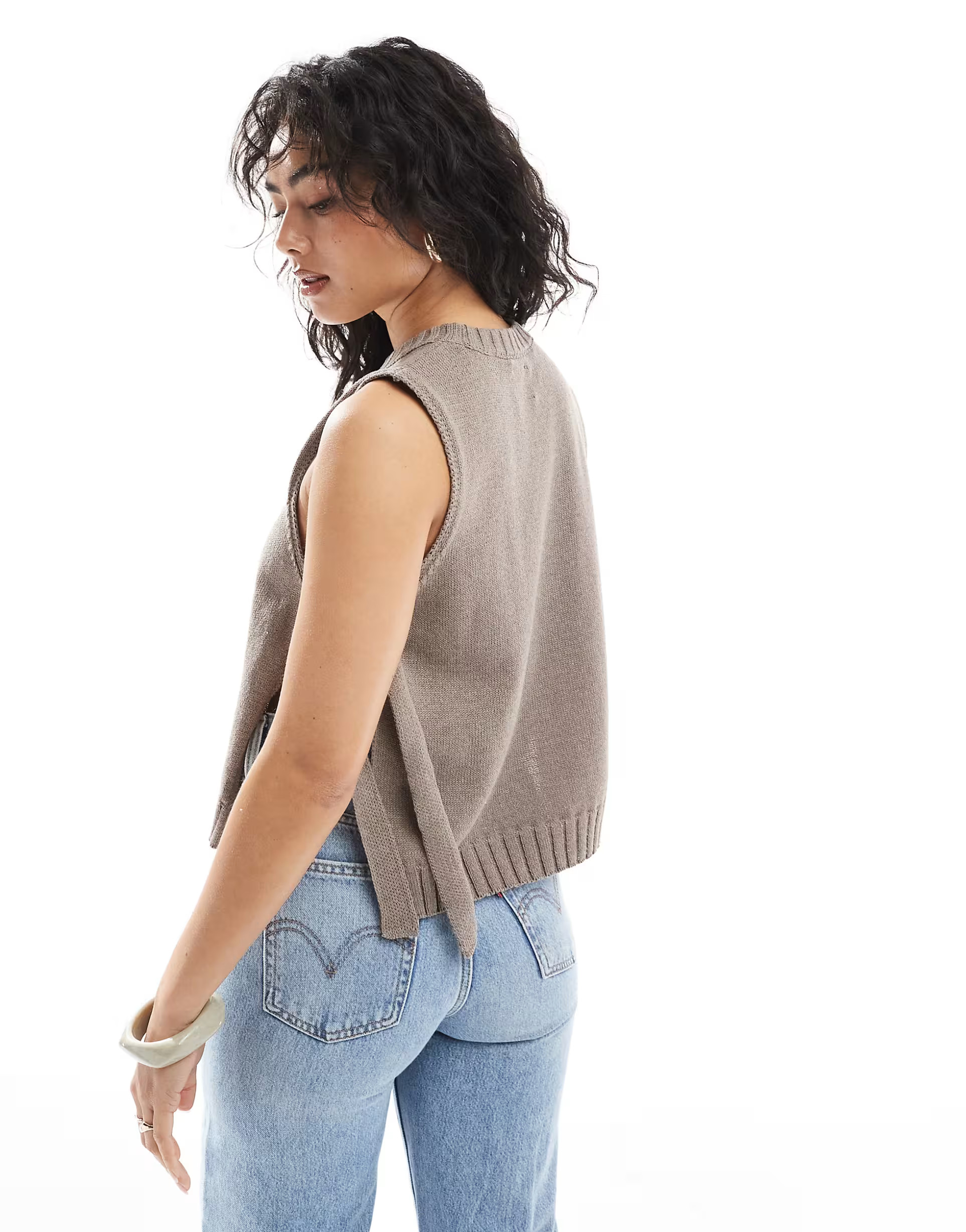 ASOS DESIGN crew neck knit tabard tank top with tie sides in mocha | ASOS | ASOS (Global)