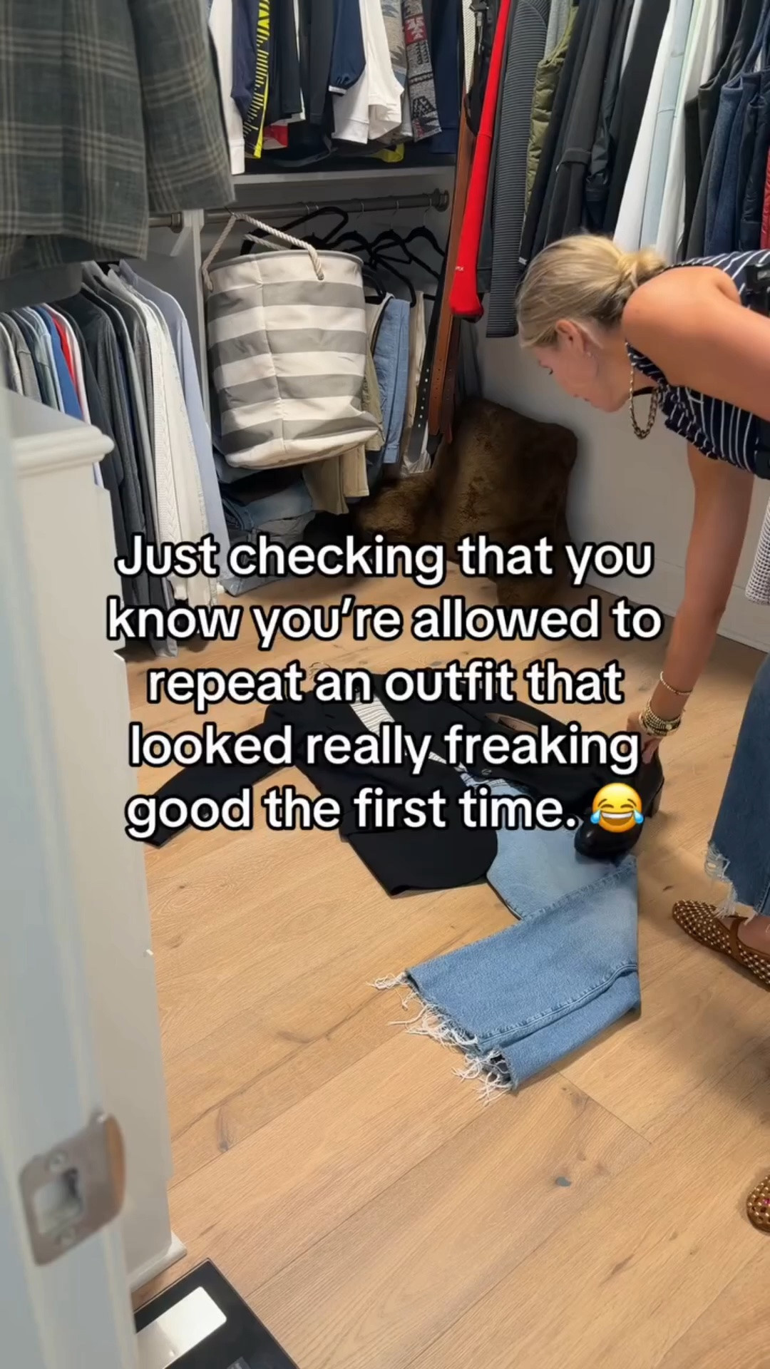 Consider this your official permission slip. 😂 

If the outfit looked good, felt good AND made you feel like yourself… 

WEAR. IT. AGAIN. 

No one is keeping track. And even if they are? Who cares? 

Somewhere along the way, social media convinced us that being stylish means constantly coming up with something new. 

As personal stylists, we wholeheartedly disagree. 

The goal isn’t to never repeat an outfit. 

The goal is to have outfits you love enough to WANT to repeat. 

So wear the jeans. Wear the blazer. Repeat the entire damn outfit if it was that good. 😂 

One of the easiest ways to make getting dressed easier? Start building a mental (or literal) library of the outfits you already know work. And maybe take a picture this time so you remember it the next time you’re standing in your closet saying you have nothing to wear. 🤍 

#personalstyle #outfitrepeater #styleover40 #personalstylist #effortlessstyle