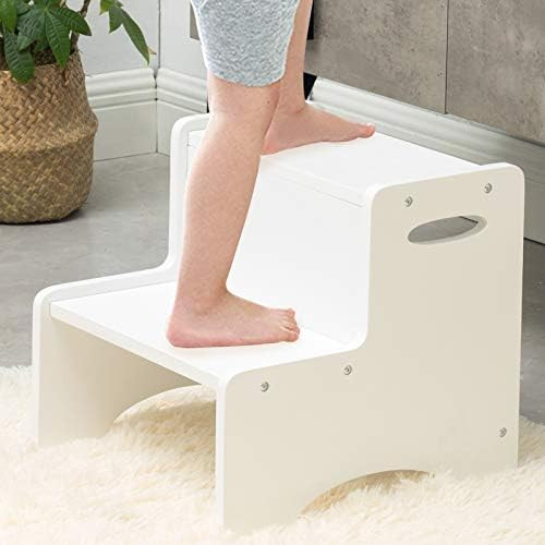 WOOD CITY Wooden Toddler Step Stool for Kids, White Two Step Children's Stool with Handles, Bonus... | Amazon (US)