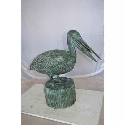 Large Bronze Pelican Fountain Statue - Soho Green & Brown Patina Stunning Outdoor Decor, 30"L x 16"W | Wayfair North America