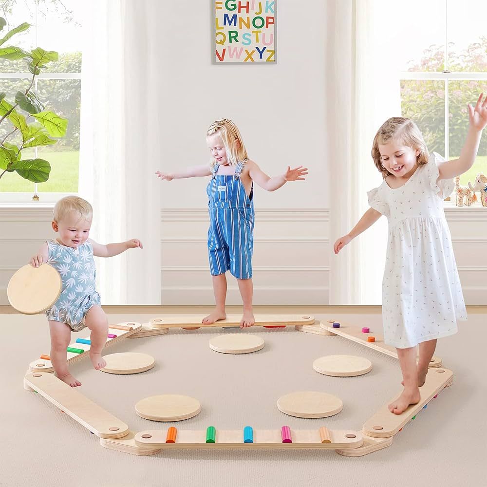 Tiny Land Wooden Balance Beam, 6 PCS Toddler Balance Boards, Montessori Balance Beam for Kids Dev... | Amazon (US)